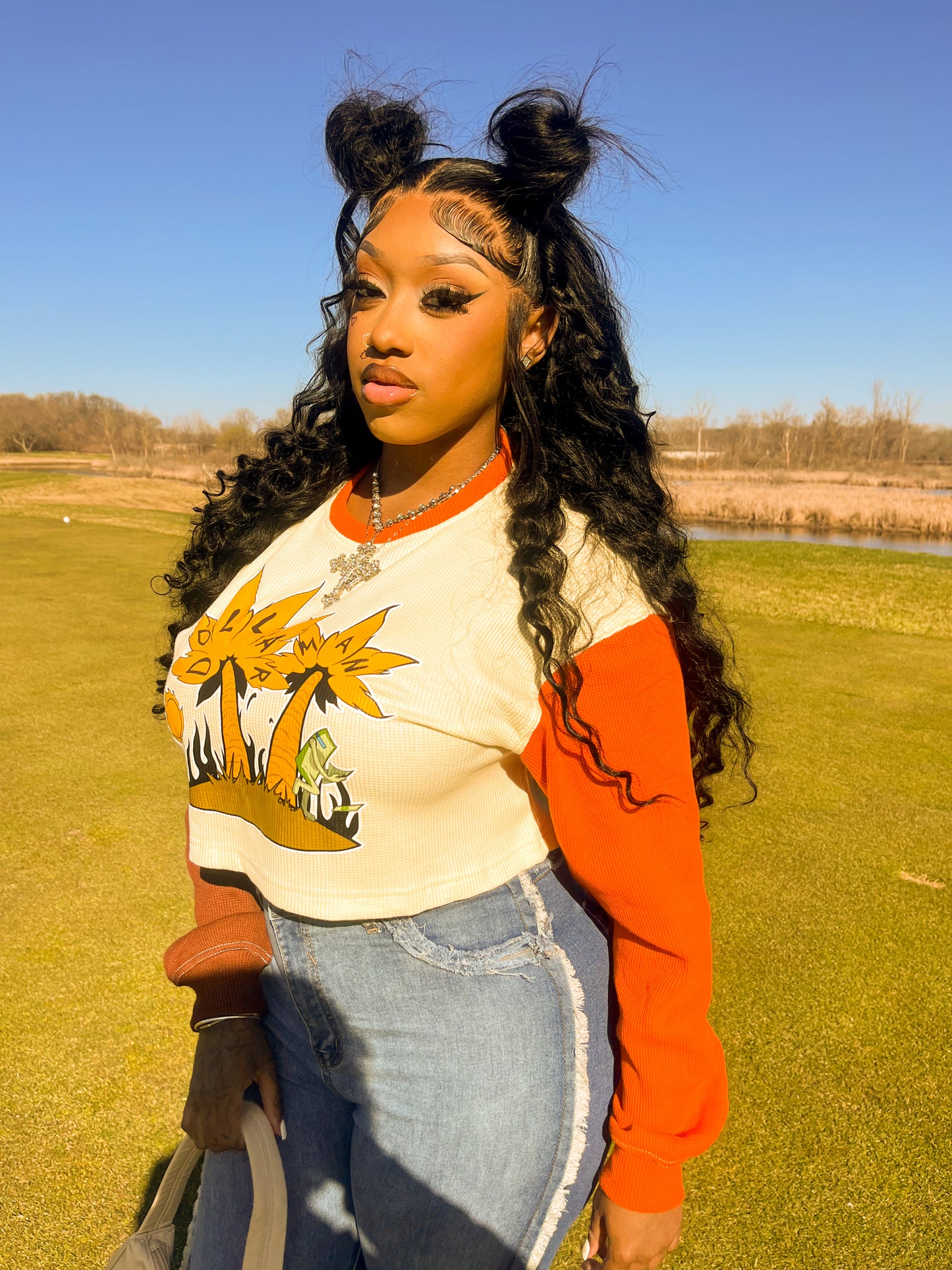 Dollarman Cropped Waffle Knit Thermal